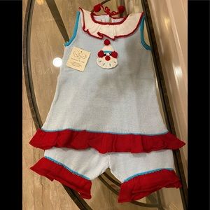 NWT *Zackali 4 Kids* CLOWN Dress w/Bloomers: Hand-Knitted 100% Cotton … Size 18M